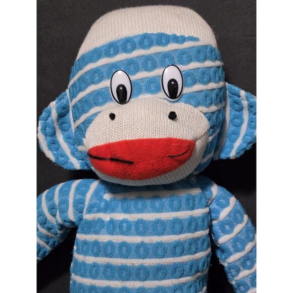 Sock Monkey Blue & Green Striped Plush Street Players 2009 Stuffed Animal 17.5” - Picture 2 of 12